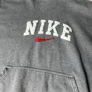 Vintage Nike Center Swoosh Hoodie Gray Embroidered Spellout Logo Y2K Mens XL